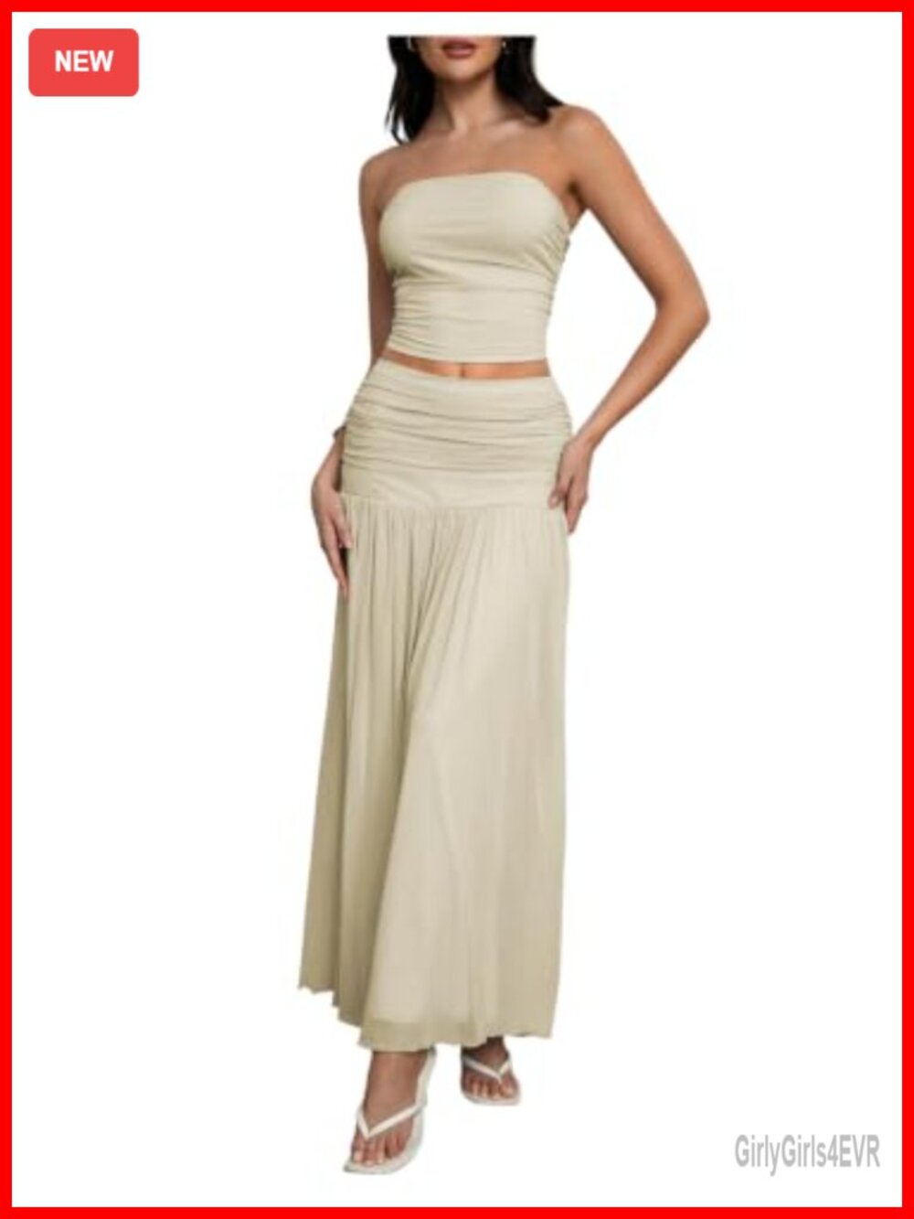 Women's 2 Piece Set Ruched Crop Tube Top & Mesh Maxi Skirt Outfit